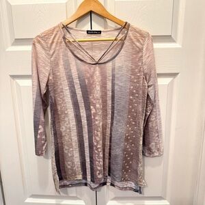 David Cline Ultra Thin Women’s Top 3/4 Sleeve Crushed Animal Print Striped Med